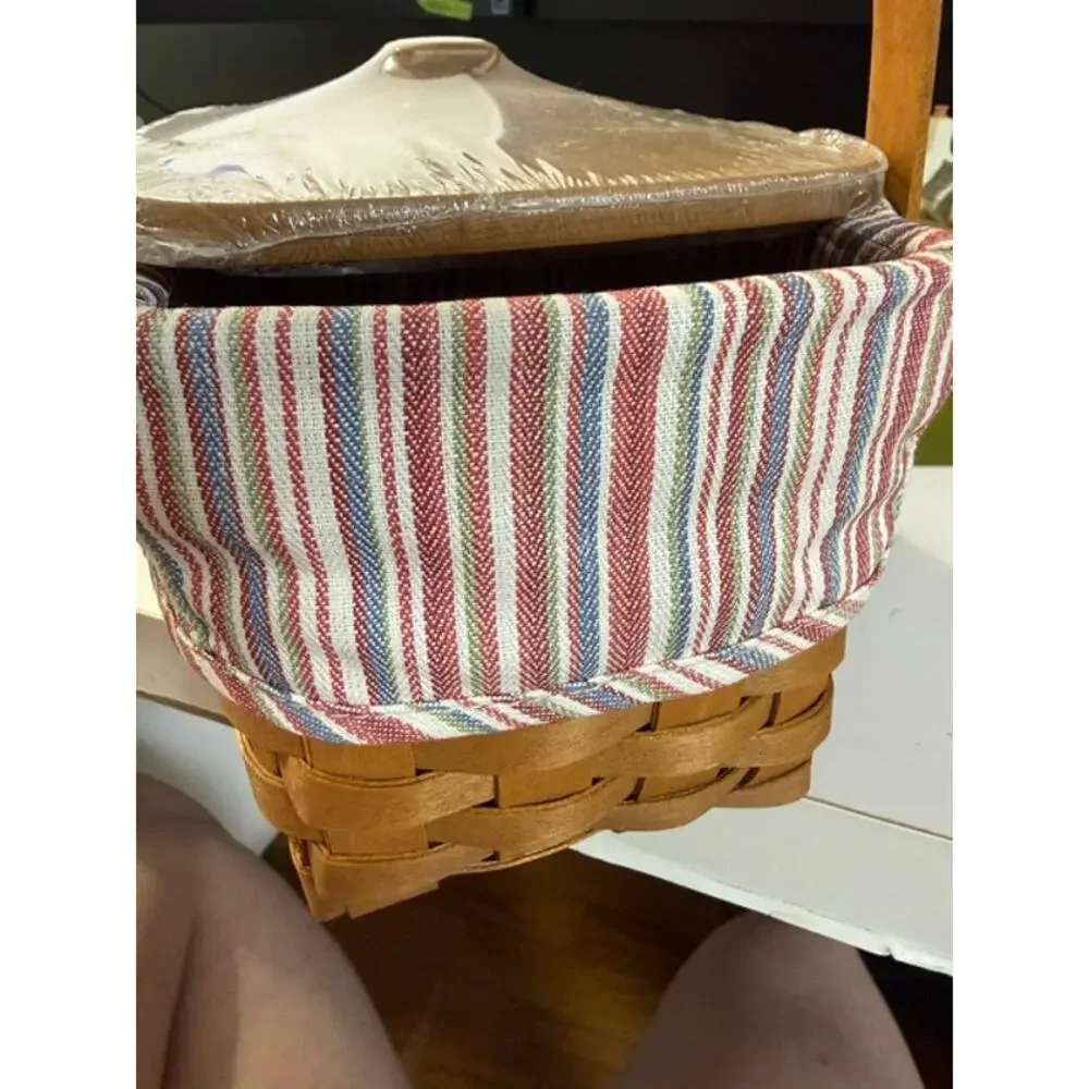 Longerberger Classic Little Market Basket Striped Liner 2005 Tie On Protector